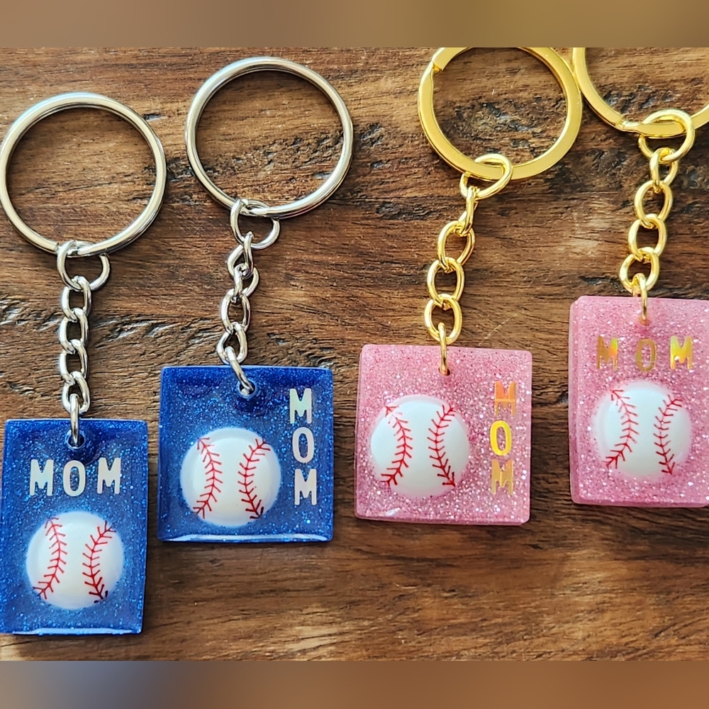 4pc Set Baseball Mom Keychain- 2 Blue and 2 Pink